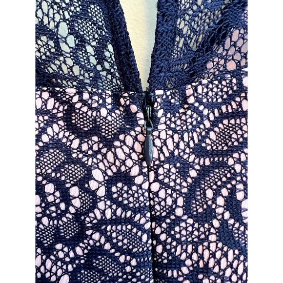 Motherhood Maternity Pink with Blue Lace Overlap Baby Shower Dress Size: Medium - Picture 7 of 8